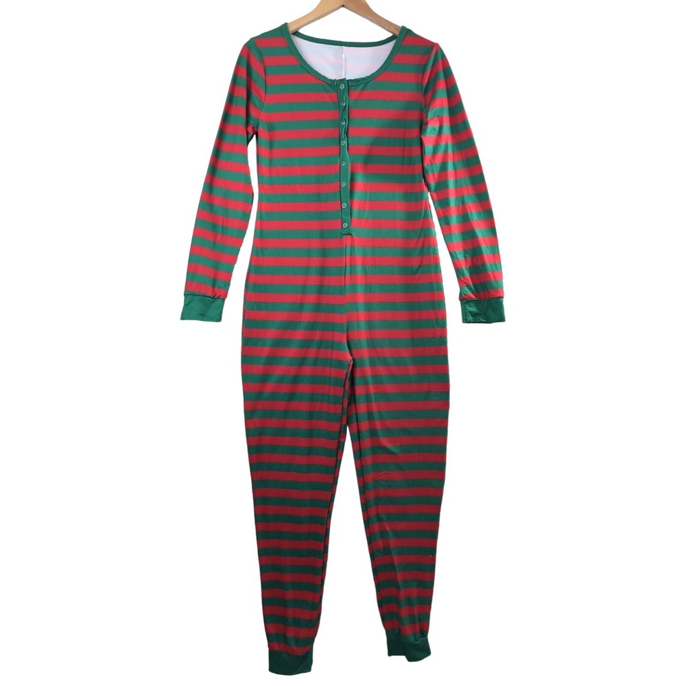 One Piece Ugly Christmas Pajamas Womens S Red‎ Green Candy Cane Holiday Party